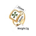 18k vergoldeter unregelmäßiger offener Ring mit grünem Kleeblatt-Harz-Einsatz - Vierblättriges Kleeblatt Quadratischer Stil (R703-D-syc)