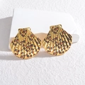 Fashionable gold-tone fan-shaped leopard print earrings for women with vintage style - Fan Shape Leopard Print (E955-A)
