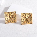Chic leopard print square stud earrings with golden textured finish in a 3D pyramid design - Pyramid Shape Leopard Print (E955-B)