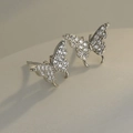 Sparkling butterfly stud earrings in silver finish with micro-set zircon stones - Earring Post (Single Butterfly)