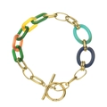 Detail of colorful acrylic segments and gold leaf links with toggle clasp closure - Multicolor Splicing Chain No Pendant Style (B1017)