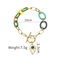 Bohemian gold stainless steel bracelet with colorful resin links and leaf charm - Multicolor Splicing Golden Leaf Pendant Style (B1017)