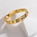 French vintage gold stainless steel cuff bracelet with embossed patterns and crystals - Star Flower Cluster Style (B1141-bai) / Gold White Zirconia