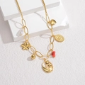 Collana bohémien dorata con conchiglie a cuore, perle e ciondoli misti vintage - Stile Perla Tulipano (Stile 4)