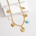 Collana bohémien placcata in oro con ciondoli a cuore e conchiglia su basi geometriche bianche - Stile Sole Fiore (Stile 2)