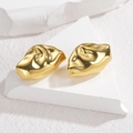Minimalist 18K gold-plated oval hammered earrings with artistic liquid flow texture - Gold