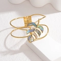 18K gold-plated irregular stainless steel leaf bangle with iridescent shell inlay - Colorful (Abalone Shell)