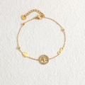 Gold 18K plated stainless steel bracelet with crystal Tree of Life and leaf charms - Gold