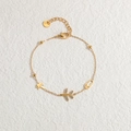 Golden stainless steel bracelet featuring palm tree, airplane, and flip-flop pendants - Plane Palm Tree Flip-flop Style / Gold