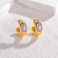 Golden C-shaped stainless steel earrings with gradient colorful oval zircon stones - Gradient Multicolored Zirconia (Gold Hoop)