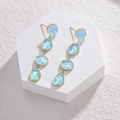 Orecchini bohémien con zircone azzurro e montatura dorata in acciaio inossidabile - Orecchini in zircone