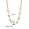 Detail of 18K gold plated stainless steel heart necklace with colorful stone inlays - Style 1-Multicolor Hollow Heart Necklace