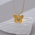 Elegant gold butterfly necklace with white zircon pendant on a rope chain for women - Gold Butterfly (N2019)