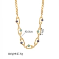 Detail of gold chain necklace with turquoise stones including 42+5cm length and weight info - Style 2-Blue Green Oval Chain Necklace