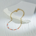 Gold stainless steel link bracelet featuring vibrant colorful beads and S.Steel tag - Red Orange Blue White Five-Color Beads Style (Style 2)