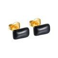 Minimalist gold stainless steel rectangle stud earrings with black enamel inlay - Rectangle Black (S-E929)
