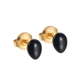 Chic black teardrop stud earrings in polished stainless steel with gold butterfly backs - Teardrop Black (S-E930)