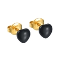 Minimalist heart-shaped black enamel stud earrings with gold-plated stainless steel base - Heart Black (S-E931)