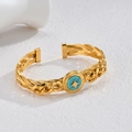 Gold stainless steel braided cuff with turquoise star heart charm and chain link details - Star Turquoise Style (B1052)