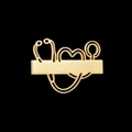Broche stéthoscope dorée en forme de cœur avec plaque personnalisable pour professionnels - Style Stéthoscope Cœur Doré