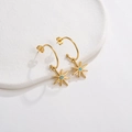 Boucles d'oreilles plaquées or 14K avec pendentif étoile et pierre zircon bleue - Style Octogramme Zircon Bleu