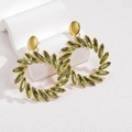 European gold circle drop earrings with brilliant green marquise stones for women - Green