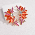 Opvallende gouden bloemenoorbellen met kleurrijke marquise kristallen en strassteentjes - Rood