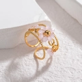 Anello dorato regolabile a tre strati decorato con delicati fiori di perline rosa opaco - Rosa Chiaro