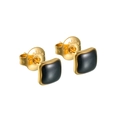 Minimalist square stud earrings in gold stainless steel with black enamel finish - Flat Square Black (S-E935)