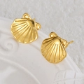 Elegant 18K gold plated stainless steel fan-shaped shell stud earrings for women - Large Shell Style (E1005-da)