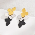 Orecchini a fiore moderno in acciaio inossidabile 18K oro argento e nero opaco - Stile Fiore Tricolore (E993)