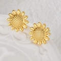 Orecchini a perno a girasole vintage francese in acciaio inossidabile placcato oro 18 carati - Girasole Grande (E999-da)
