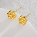 Minimalist 18K gold plated geometric flower stud earrings with beaded petal design - Six-petal Beaded Flower (E1003-liu)