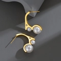 Elegant 18K gold plated pearl hoop earrings with zirconia accents on grey background - Gold Pearl Zirconia Style (E1018)