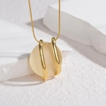 Minimalist 18K gold plated round pendant necklace with white opal stone and snake chain - Round Wrapped Cat's Eye Pendant Necklace (S134-N)