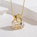 Elegante collana dorata con pendente in cristallo rettangolare su supporto in pietra - Stile Collana (S133-N)