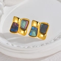 18K gold plated stainless steel iridescent geometric square studs for women - Colorful (E1028-cai)