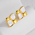 Irregular geometric square earrings with 18K gold plating and white shell inlay - White (E1028-bai)