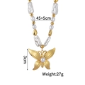 Baroque pearl necklace with large gold butterfly pendant and dimensions on white background - Pearl Butterfly Pendant Style (N2213-B)