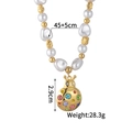 Baroque pearl necklace with ladybug pendant featuring colorful crystals and size specs - Colorful Rhinestone Ladybug Style (N2213-C)
