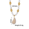 Detail of elegant pearl necklace with gold floral spacers and large teardrop pendant - Pave Pearl Waterdrop Style (N2213-F)