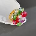 Verstellbarer Vintage-Blumenring mit bunten Kristallen und Goldlegierung - Mehrfarbige Blume (R835)