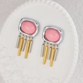 Orecchini geometrici retrò a nappa con resina rosa in finiture oro e argento - Rosa