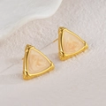 Detail of geometric triangle stud earrings in 18K gold plating with marble resin inlay - Off White