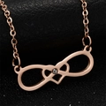 Detailed macro view of infinity symbol and interlocked hearts necklace in rose gold - Rose Gold Heart Style (N142-04)