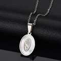 Silver oval necklace with white mother-of-pearl pendant and engraved figure design - Silver Oval Mother of Pearl Praying Hands Style (N100-01)