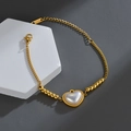 French vintage gold heart bracelet with pearl shell inlay and 18KGP plating finish - French Vintage Heart Mother of Pearl Style (B1177)