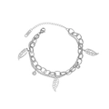 French vintage double-layered stainless steel bracelet with maple leaf and zircon charms - Silver Style (B1179-01)