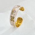 French vintage enamel open bangle featuring floral patterns and gold titanium steel plating - Light Purple