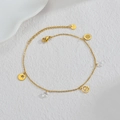Bracelet de cheville en acier inoxydable doré 18 carats avec breloques soleil et mer - Style Étoile Soleil Vague (A030-D)